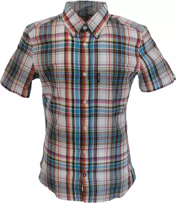 Lambretta Mens White/Blue/Red Checked Short Sleeved Button Down Shirts • £29.99