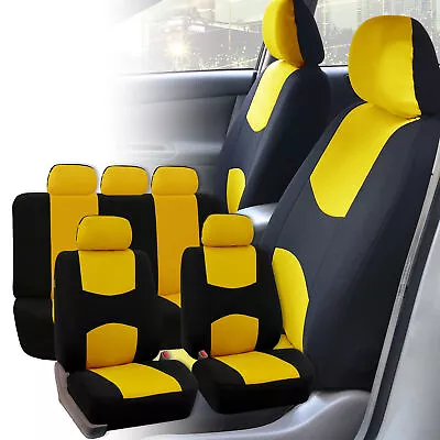 Car Seat Covers Yellow Black Set For Auto SUV Trucdk W/5 Headrests • $31.99