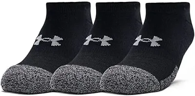 3x Under Armour HeatGear No Show Socks Black/white Invisible Cushioned Uk 4-7.5 • £6.99