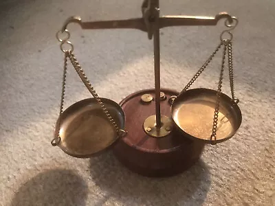 Solid Brass/Wood Small Weighing Scale With Some Weights Greats Collectible Item • $14.99