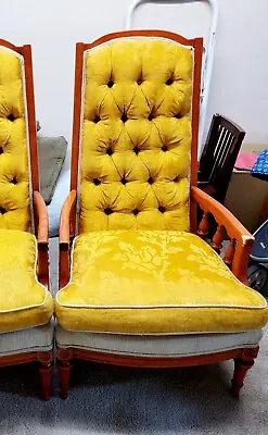 Vintage One Wooden Mid Century Modern High Back Arm Chair Yellow Comfortable  #2 • $50