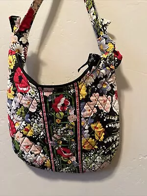 Vera Bradley Poppy Fields Retired 2011 Small Purse Handbag Quilted Floral Black  • $22