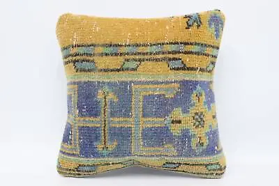 Vintage Pillow Ethnical Kilim Rug Pillow 14 X14  Yellow Cushion • $9.36