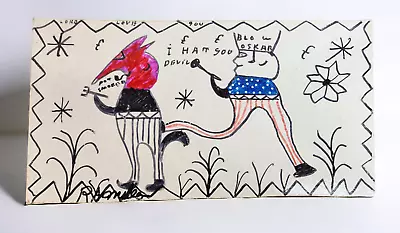 R A Miller Folk Art Devil & Blow Oskar Painting On Board Outsider Art Lord Love • $300