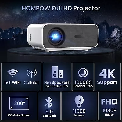 4K Support Projector With Wifi And Bluetooth HOMPOW Portable Mini Projector • $79.95