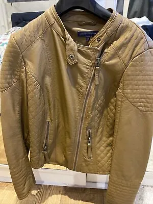 Marks And Spencer M&S Ladies TAN Faux Leather Jacket Biker Style Size 8 (P) • £0.99