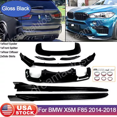 Aero Body Kit For BMW X5M F85 14-18 Gloss Black Front Spoiler Lip Rear Diffuser • $512.99