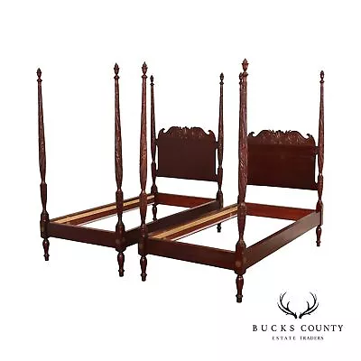Antique American Mahogany Carved Pair Poster Beds • $2895