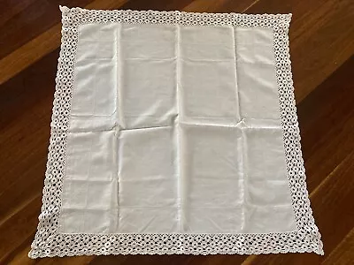 Vintage Cream Linen Small Tablecloth Lace Edged With Drawnstitch Detail Exc • $20