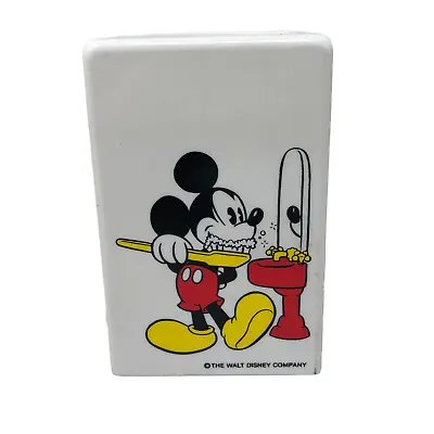 VTG White Plastic Mickey Mouse Brushing Teeth Dixie Cup Pop-Up Dispenser Bath • $15.75