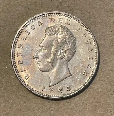 Ecuador - 1888-H Large Silver Sucre - Nice Coin • $370