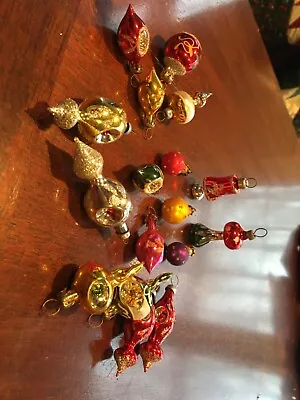 17 Vintage Miniature Glass Christmas Feather Tree Ornaments IndentsBallsBells • $39.99