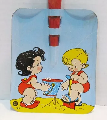 Ohio Art Vintage Tin Litho Sand Shovel W/ Wood Handle Boy & Girl At Beach Scene • $29.99