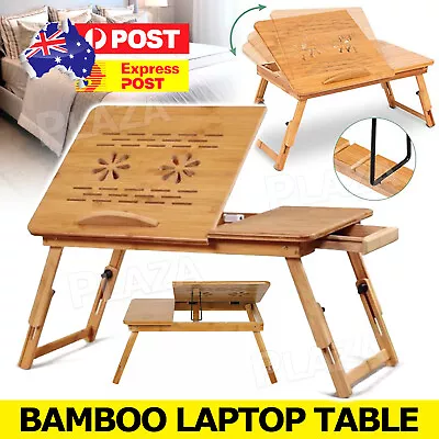 Foldable Bamboo Laptop Table Adjustable Desk Computer Bed Work Study Tray Stand • $26.85