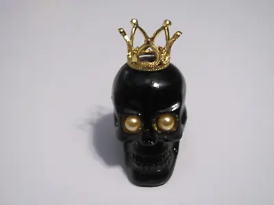 Hand Decorated Black Resin Mini Skull With Gold Bead Eye Socks & A Gold Crown • $5.99