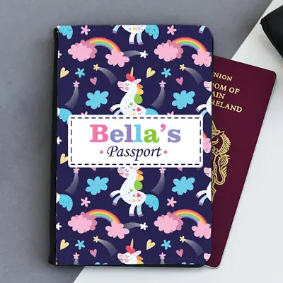 £9.99 • Buy Personalised Custom Unicorn Rainbow Girls Kids Children's Passport Holder Cover