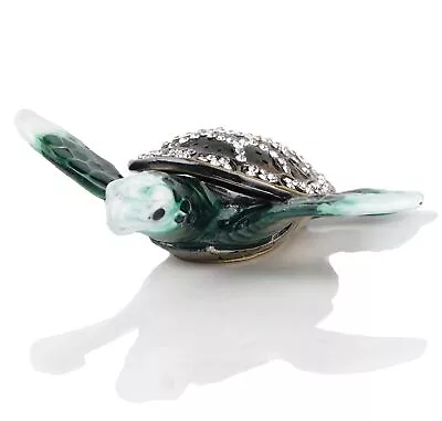 Small Green Sea Turtle Trinket Box Hinged Hand Painted Enameled Sea Turtle Fi... • $25.38