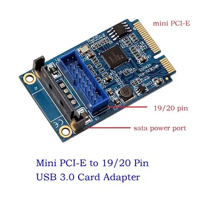 Mini PCIE PCI Express To Dual USB 3.0 Ports 19pin 20pin Expansion Adapter Card • $13.90