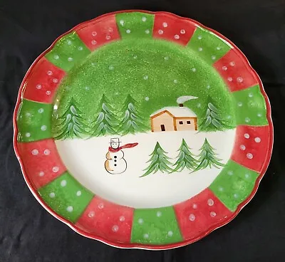 The Cellar Log Cabin Christmas Snowy Winter Dinnerware 14 1/4  LG ROUND PLATTER • $28.50