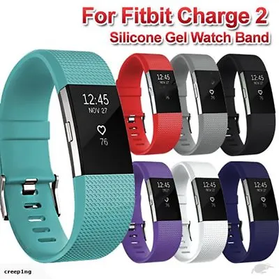 $7.45 • Buy Silicone Metal Replacement Fitbit Charge 2 Band Wristband Watch Strap Bracelet
