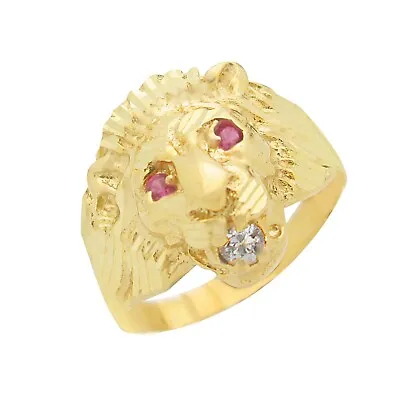 $237.15 • Buy Gold Lion Ring For Men 10K Yellow Solid Gold Lion Head Ring Size 8