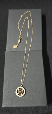 Michael Kors MK Necklace Initial Rhinestone Cz Rose Gold Circle Chain Pendant • $24.99