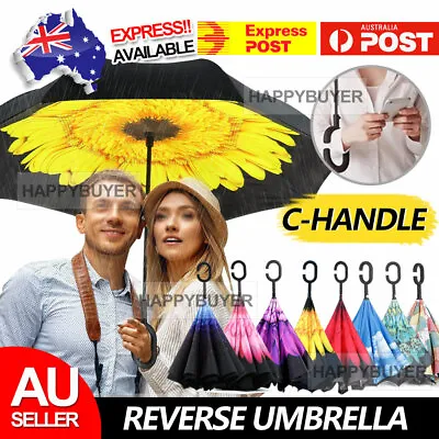 $15.50 • Buy Windproof Upside Down Reverse Umbrella Double Layer Inside-Out Inverted C-Handle