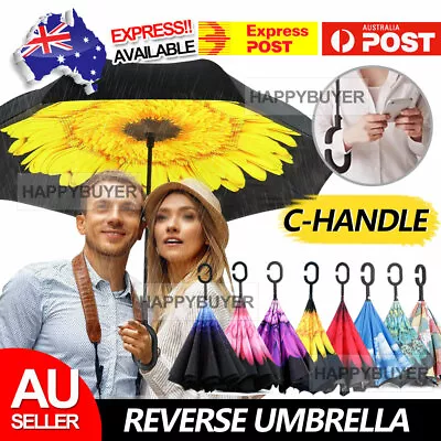 $13.75 • Buy Windproof Upside Down Reverse Umbrella Double Layer Inside-Out Inverted C-Handle