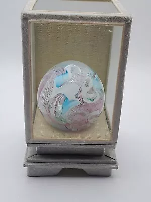 Vtg Murano Latticino Zanfirico End Of Day Pastel Paperweight 9oz And Display • $44.99