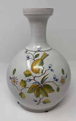 Peasant Village Pottery P.V. Italy Flower Vase Birds Leaves Floral • $39.99