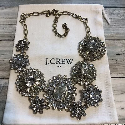 J.CREW JCREW Crystal Garden Necklace Gold Tone 18  Floral Clear NWT Gift Bag • $44