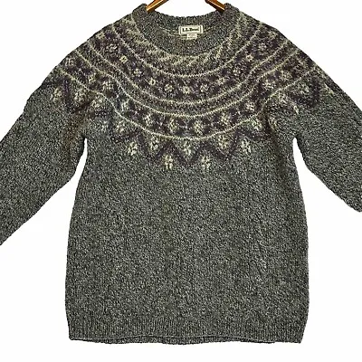 Vtg LL BEAN Fisherman Womens Nordic Wool Sweater Fair Isle Large Gray Purple • $59.98