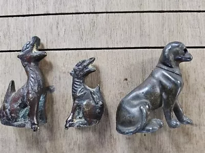 3 Antique Bronze Mythical Foo Dogs  Dragons Possibly Chinese Spiritual Symbols? • $25.27