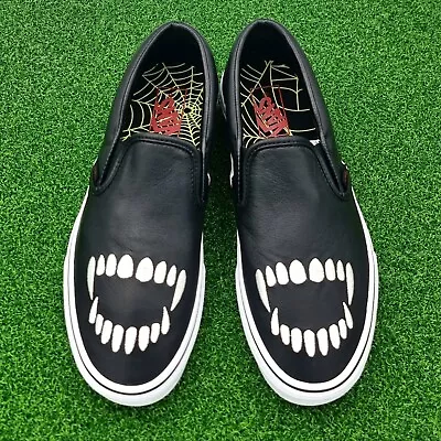 RARE-Size 9 US-Men's VANS Leather 'FANGS' SLIP-ON Skate Shoes Sneakers -STYLISH! • $99