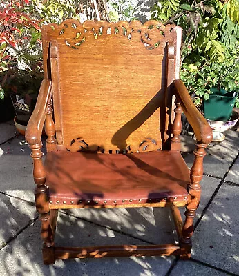 £285 • Buy 19th / 20th C. Oak & Leather Metamorphic Monks Seat / Table. Pierced Top