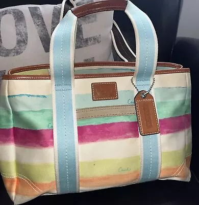 COACH Purse Hampton Stripe Watercolor Satchel Tote Hand Shoulder Bag  #10067 • $34.99