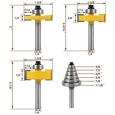 3Pcs 1/4 Inch Shank Rabbet Router Bit Set Wood Rabbeting Router Bit With 6 ® • $23.69