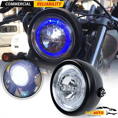 6.5  Universal Motorcycle Headlight LED Hi/Low Beam W/ Blue Halo Ring For Harley • $29.98