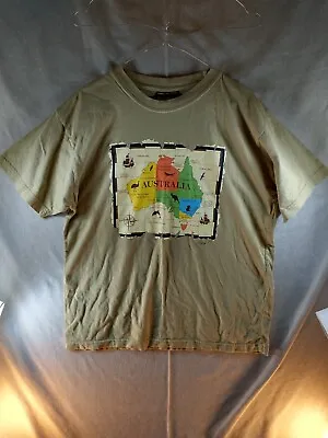 Hoxley Australia Map T-Shirt Mens Large Khaki Short Sleeve Casual Travel Holiday • £8.99