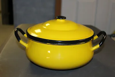 RARE ESTATE FIND! Vintage YELLOW Enamelware Dutch Oven Lid Pot MCM Cookware NICE • $33