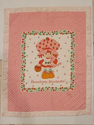 Vintage Strawberry Shortcake Quilted Baby Blanket Crib 43  X 34   80s Pink  • $25