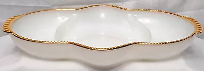 Vintage Fire King Ware Milk Glass Hobnail Gold Trim Divided Relish Serving Dish • $26.84