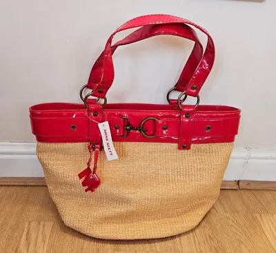 MISS SIXTY Red PVC & Straw Wicker TOTE HAND BAG Inner Zipped Pocket 90s Vintage • £29.99