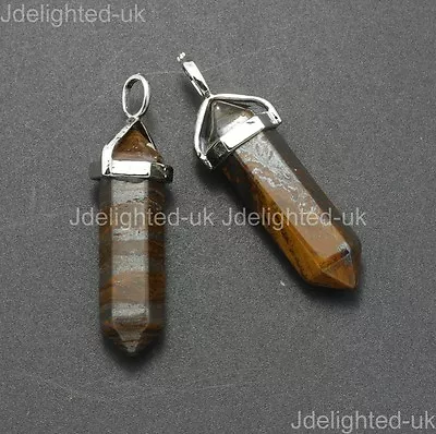 Natural Gemstone Hexagonal Pointed Reiki Chakra Pendant Real Leather Necklace • £5.99