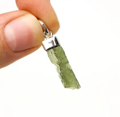 2.1gr MOLDAVITE Genuinte Tektite Rough Sterling Silver.925 Pendant #JM271 • $69.30