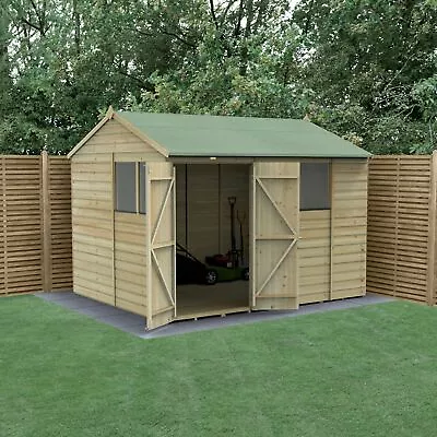 Forest Beckwood 10x8 Reverse Apex Wooden Garden Shed - 4 Windows - Double Door • £1149.99