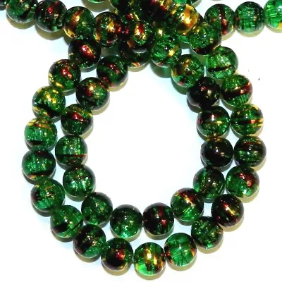 G1487 Green 8mm Round Crackle Metallic Swirl Drawbench Glass Beads 32  • $8.15