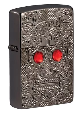 Zippo Windproof ARMOR Lighter DAY OF THE DEAD SKULL Black Ice BNIB FREE POST • £69.40