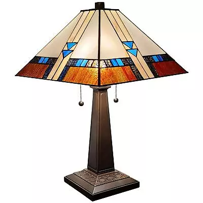 Amora Lighting 23-inch Square Tiffany-style Glass Mission Table Lamp • $190