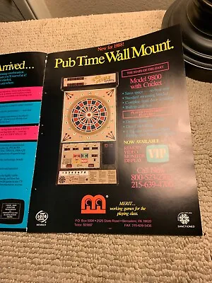 11- 8 1/4” Pub Time Dart Board 2 Page Merit 1986 Arcade Game AD FLYER • $5.49